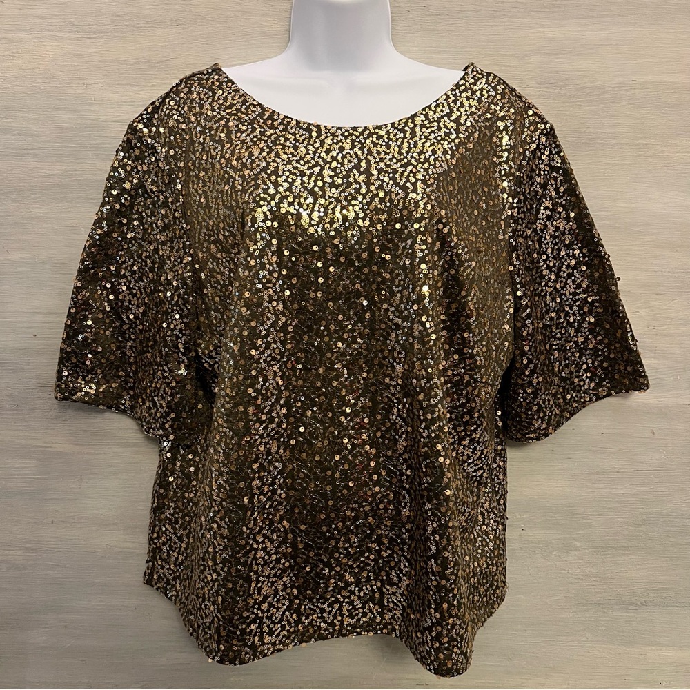Cato Gold Silver Sequined Crop Top Blouse Size XL Like‎ New